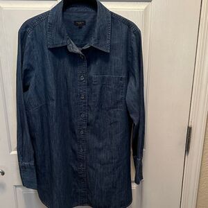 Talbots Classic 100% Cotton Dark Blue Denim Chambray Shirt Size XL Petite